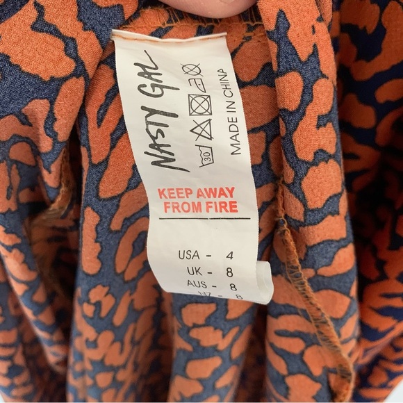 Nasty Gal Cheetah Print Satin Blue Orange Cowl Neck Maxi Dress EUC Size - 4 - Picture 9 of 10